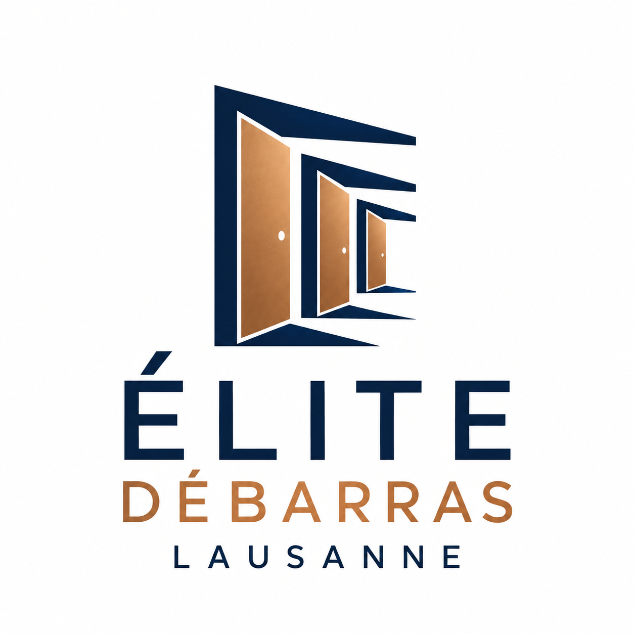 Élite Débarras Lausanne — logo bleu marine et cuivre